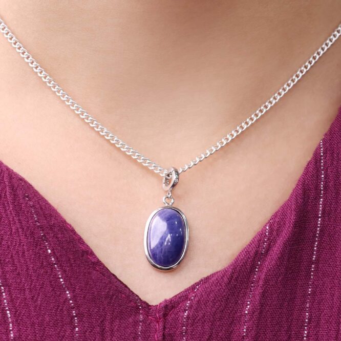 Natural Tanzanite Sterling Silver Pendant – Teardrop, 10+ CTW, Handmade From India (BF-19)