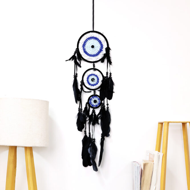 Three Evil Eye Dream Catcher Black