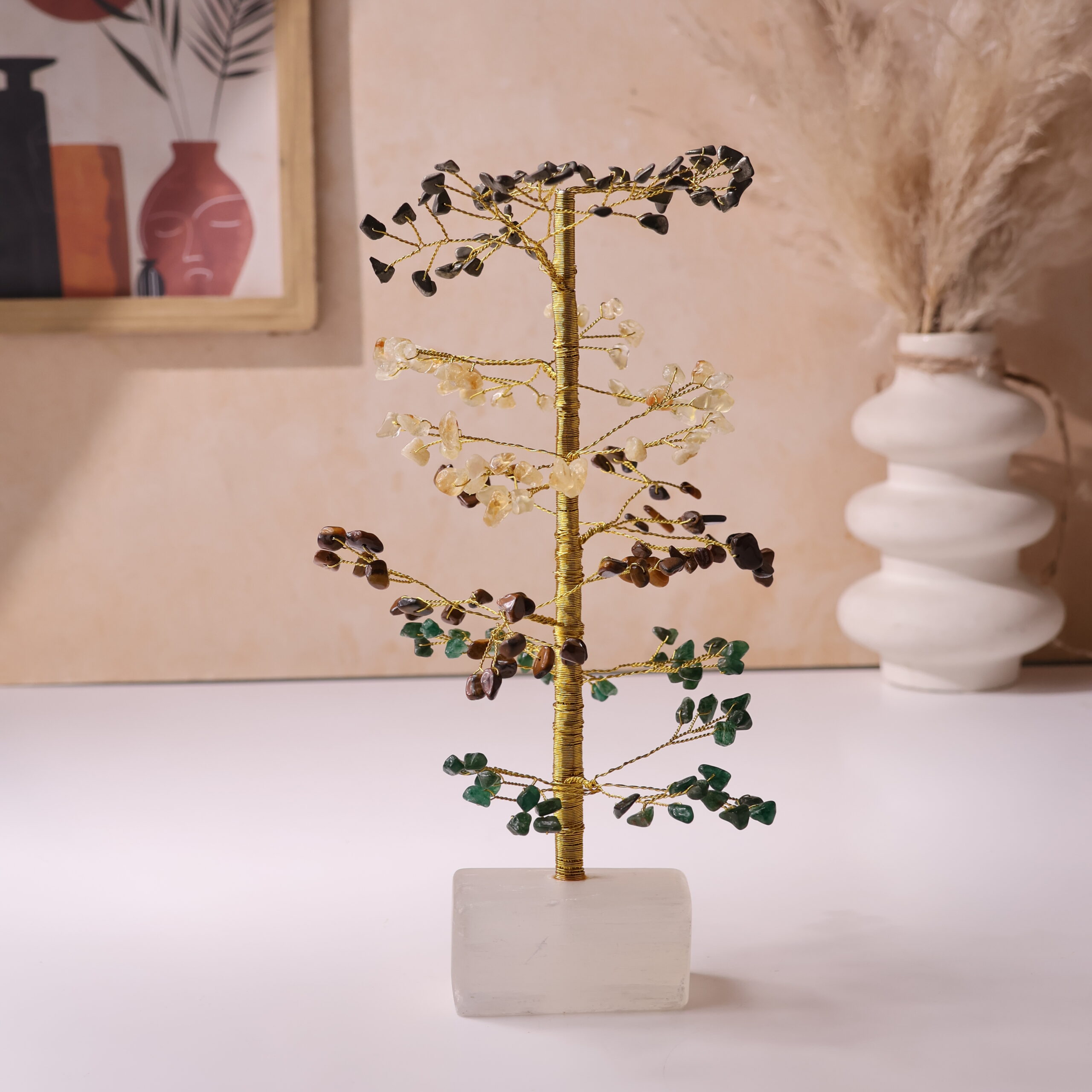 Wealth Chips Tree With Selenite Raw Root (1)