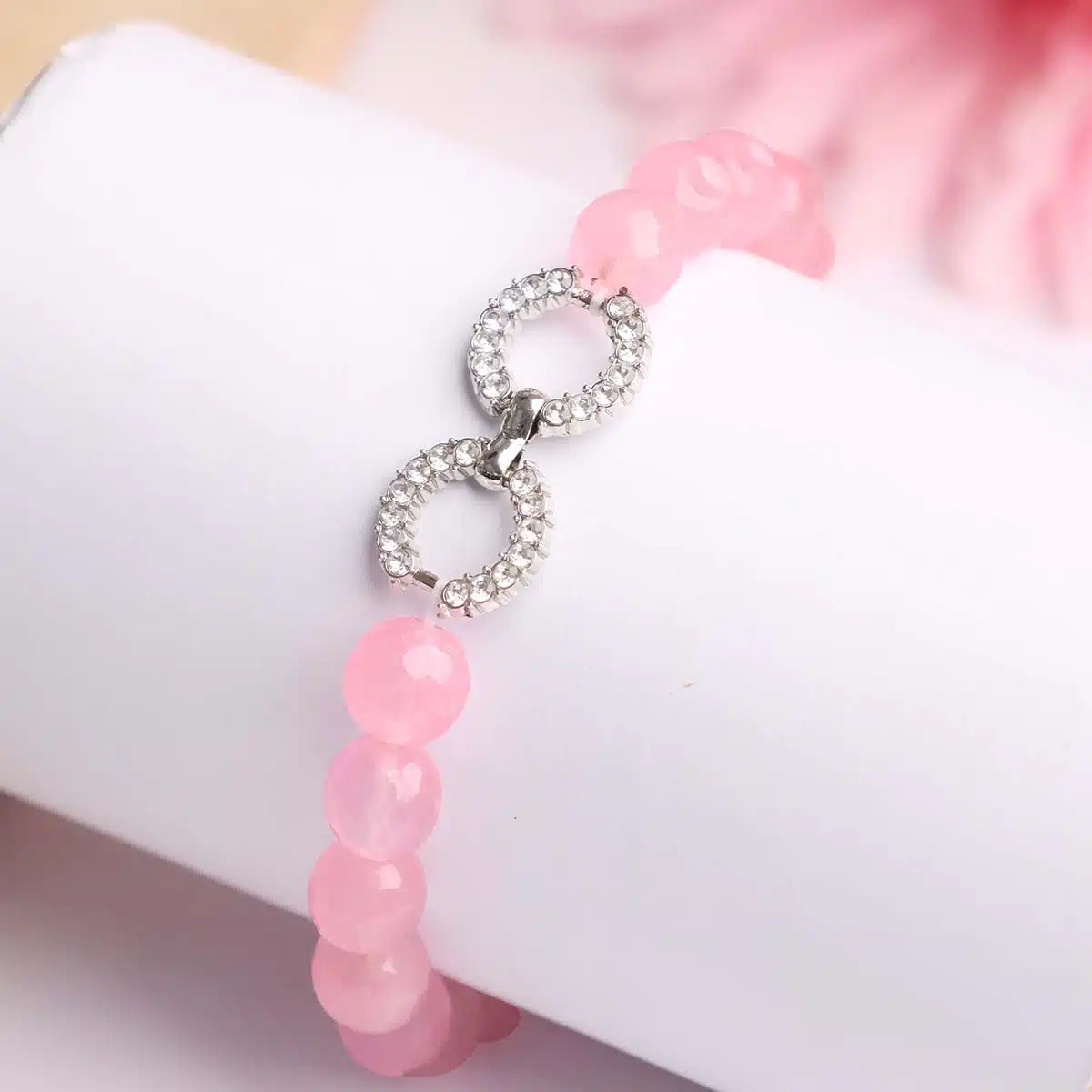 Shubhanjali-Rose Quartz Faceted Beads Infinity Charm Bracelet_1 Rose Quartz Faceted Beads Infinity Charm Bracelet