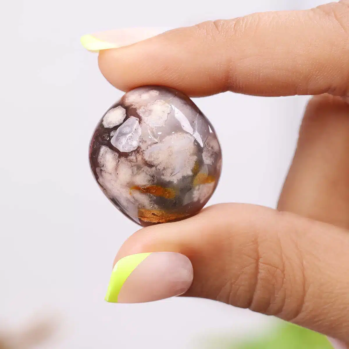 Shubhanjali-Black Flower Agate Crysta Tumble Stone (1) Shop Black Flower Agate In Tumble Stone