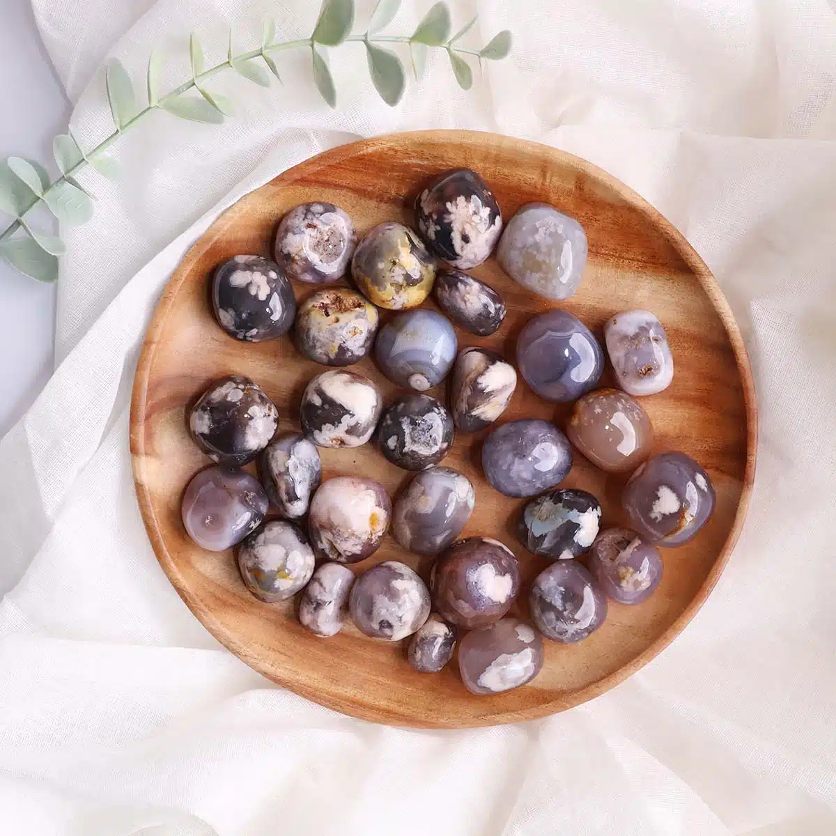 Shubhanjali-Black Flower Agate Crysta Tumble Stone (2) Shop Black Flower Agate In Tumble Stone