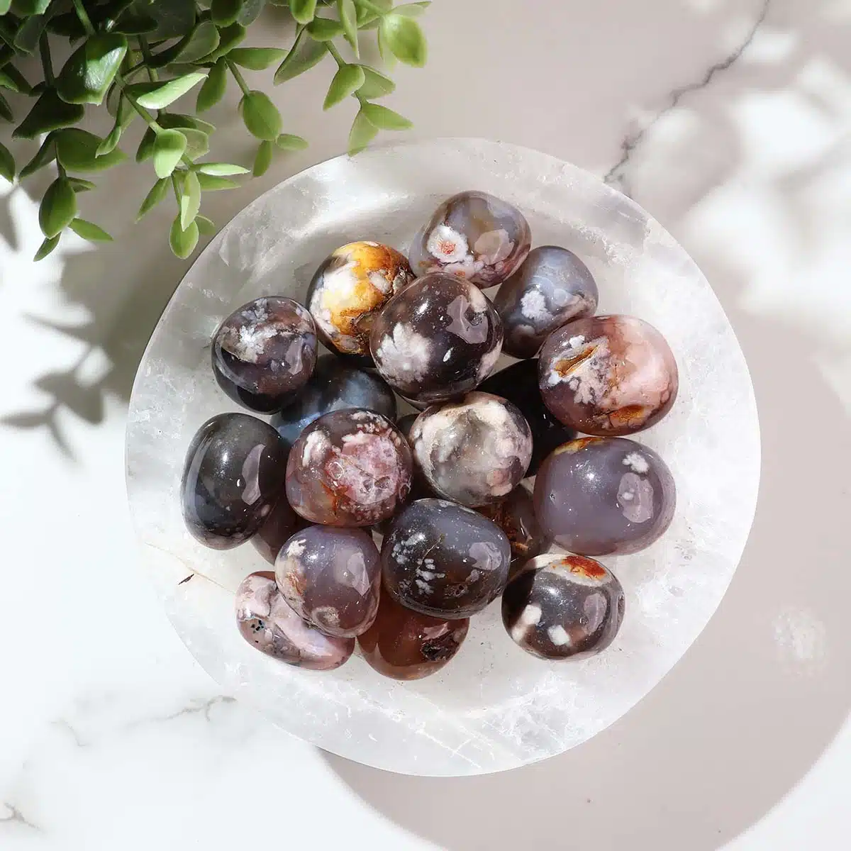 Shubhanjali-Black Flower Agate Crysta Tumble Stone (3) Shop Black Flower Agate In Tumble Stone