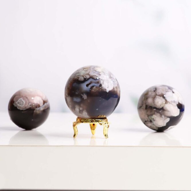 Shop Natural Black Flower Agate Sphere / Ball