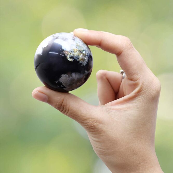 Shop Natural Black Flower Agate Sphere / Ball