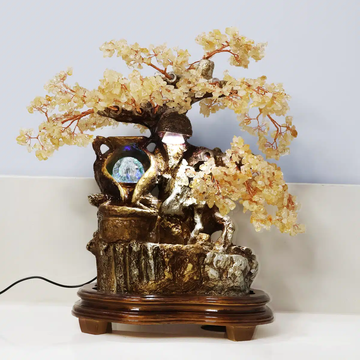 Shubhanjali-Citrine Tree In Chips Stone With Water Fountain Tree (2) Shop Citrine Tree In Chips Stone With Water Fountain Tree