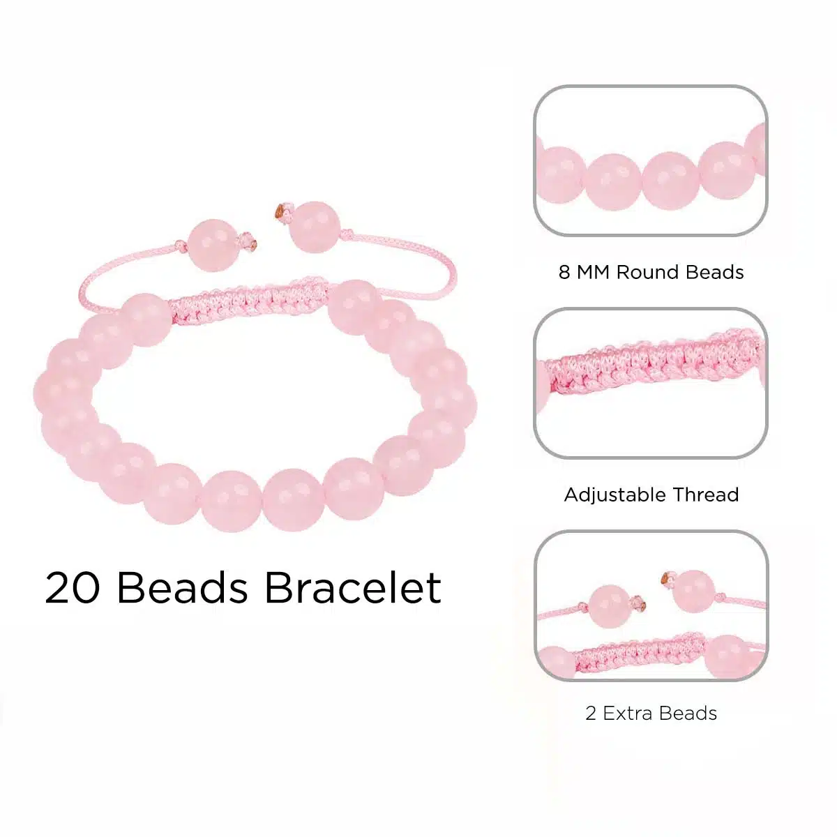 Shubhanjali-Rose Quartz Crystal Thread Bracelet (1) Shop Natural Rose Quartz Crystal Thread Bracelet 8mm