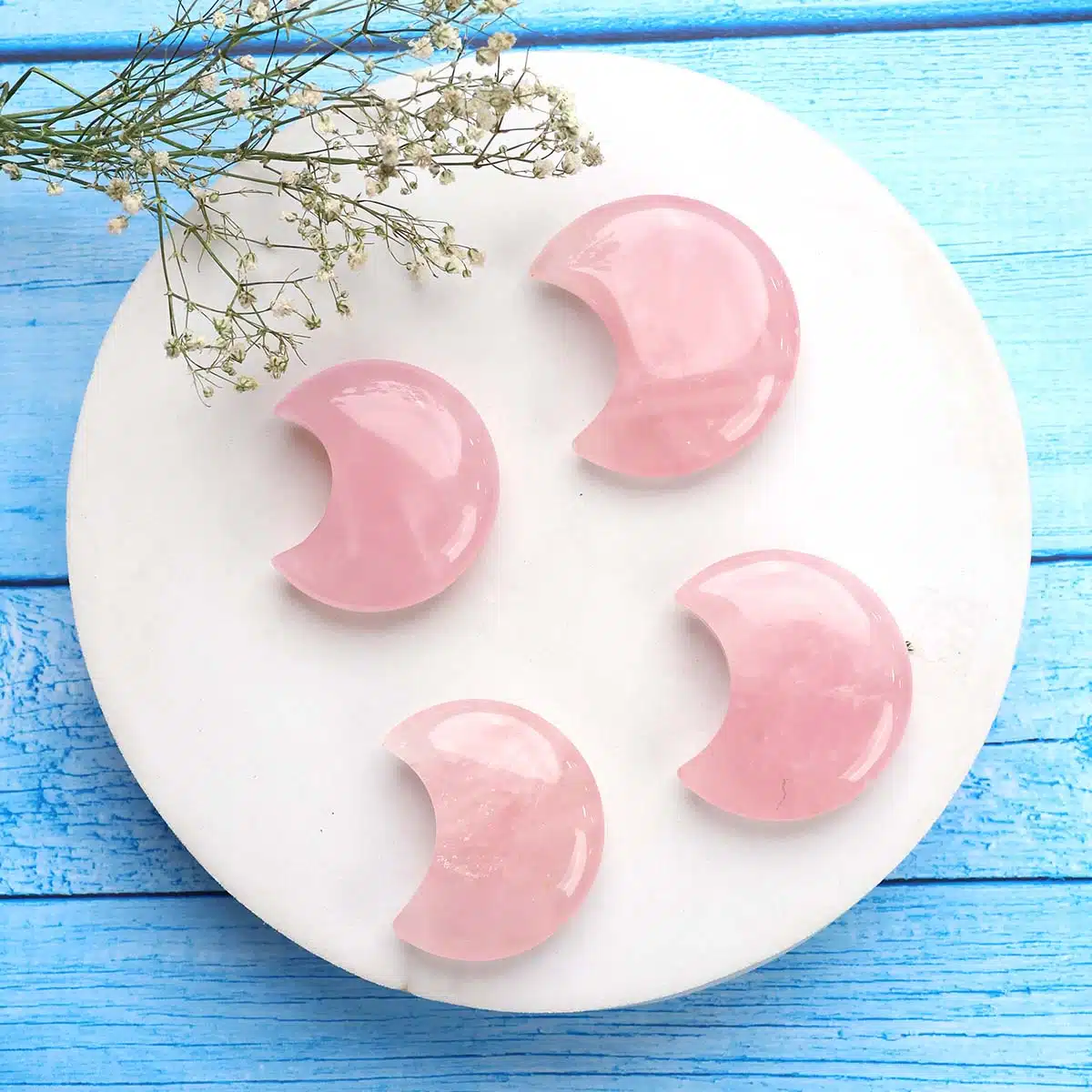 Shubhanjali-Rose Quartz Half Moon (1) Shop Natural Rose Quartz Half Moon Polished Shape