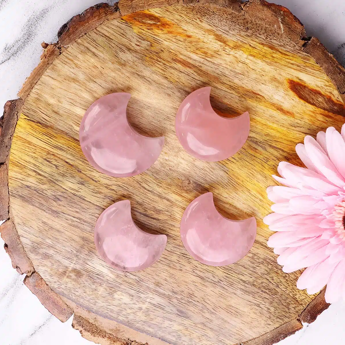 Shubhanjali-Rose Quartz Half Moon (2) Shop Natural Rose Quartz Half Moon Polished Shape