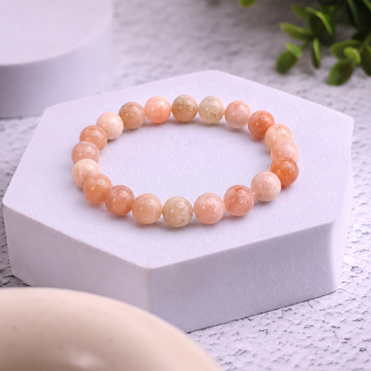 Peach Moonstone Bracelet 10 mm peach moonstone round beads bracelet 6 mm