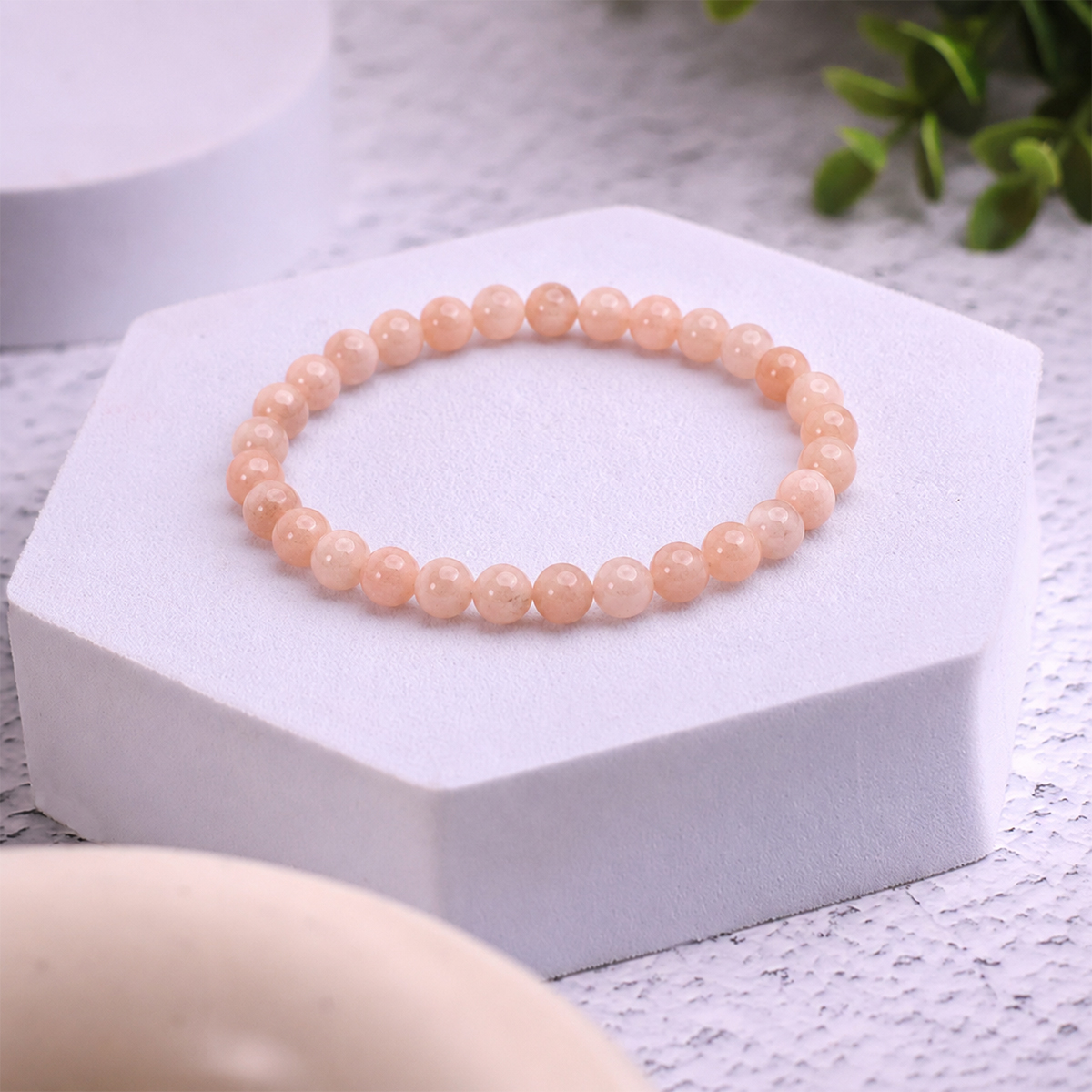 Peach Moonstone Bracelet 6 mm peach moonstone round beads bracelet 6 mm