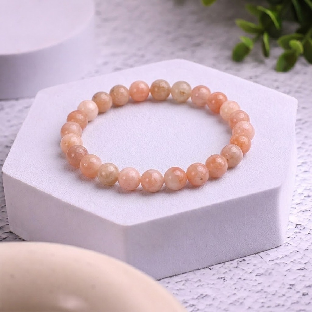 Peach Moonstone Bracelet 8 mm peach moonstone round beads bracelet 8 mm