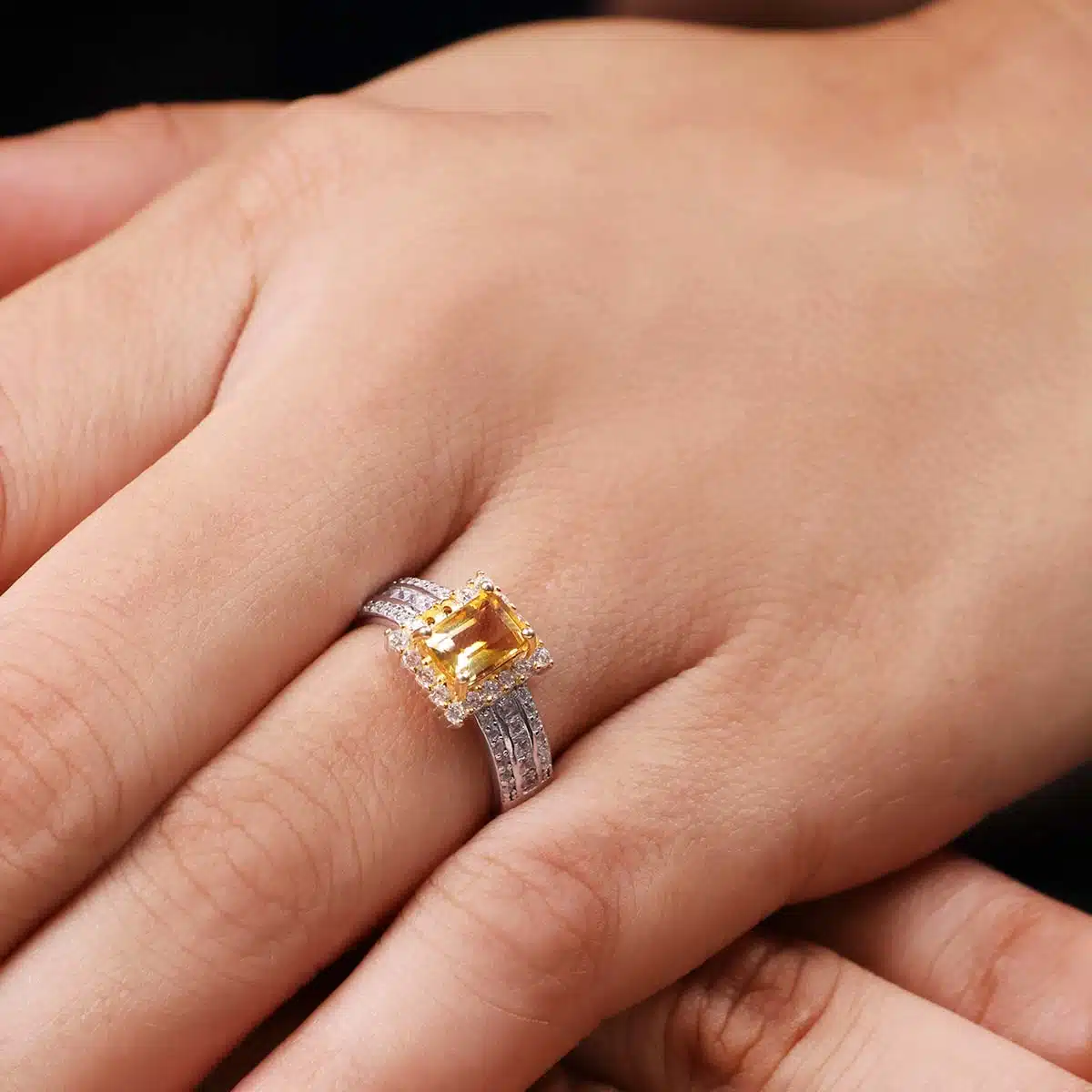 Shubhanjali-Citrine Rectangle Shape Silver Ring (3) Shop Natural Citrine Rectangle Shape Stone In Sterling Silver 925 Ring