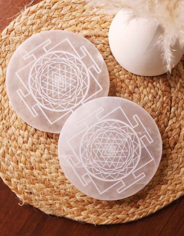 Selenite Shree Yantra Plate-Shubhanjali Store