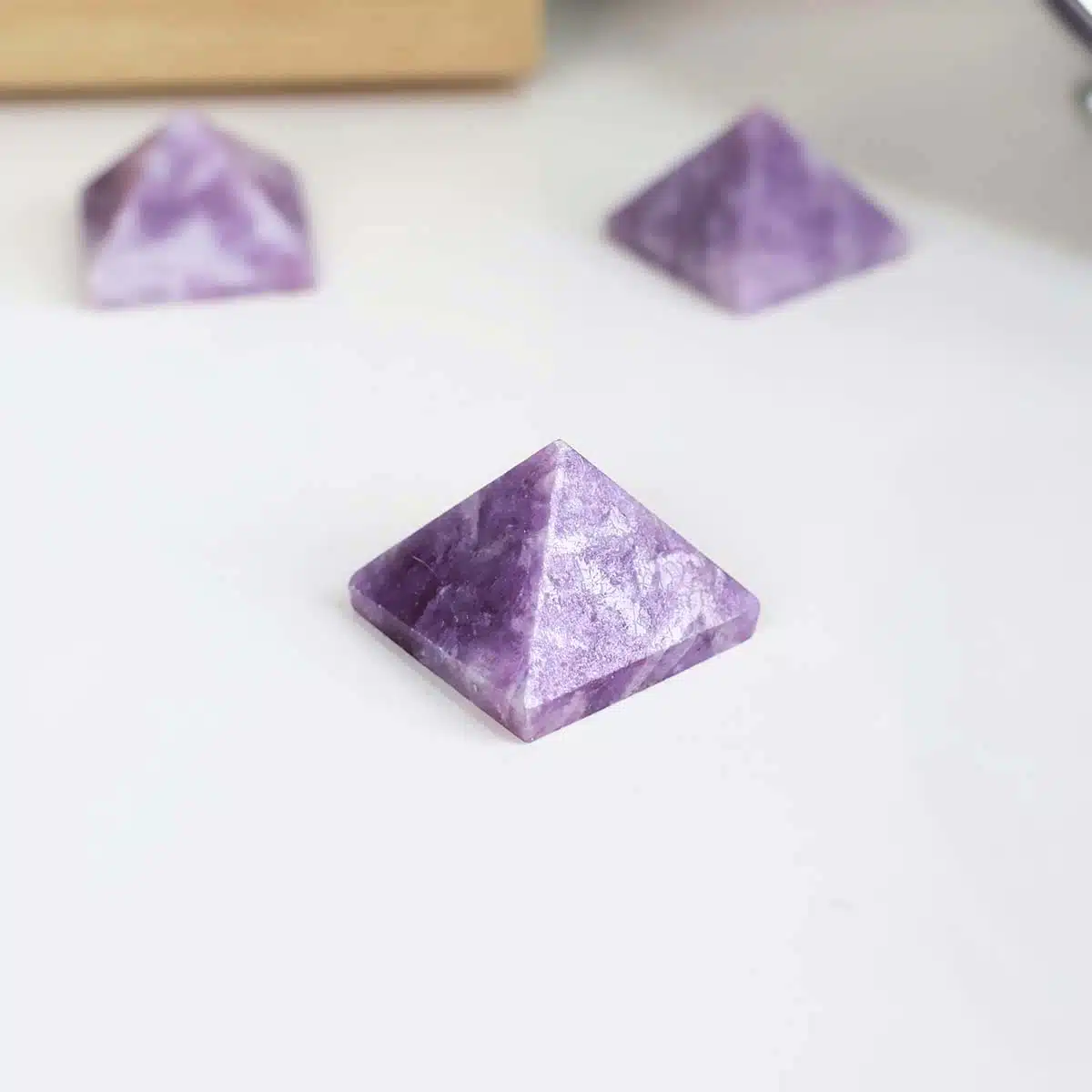 Shubhanjali-Lepidolite Small Pyramid (1) Shop Natural Lepidolite Crystal Small Pyramid Shape