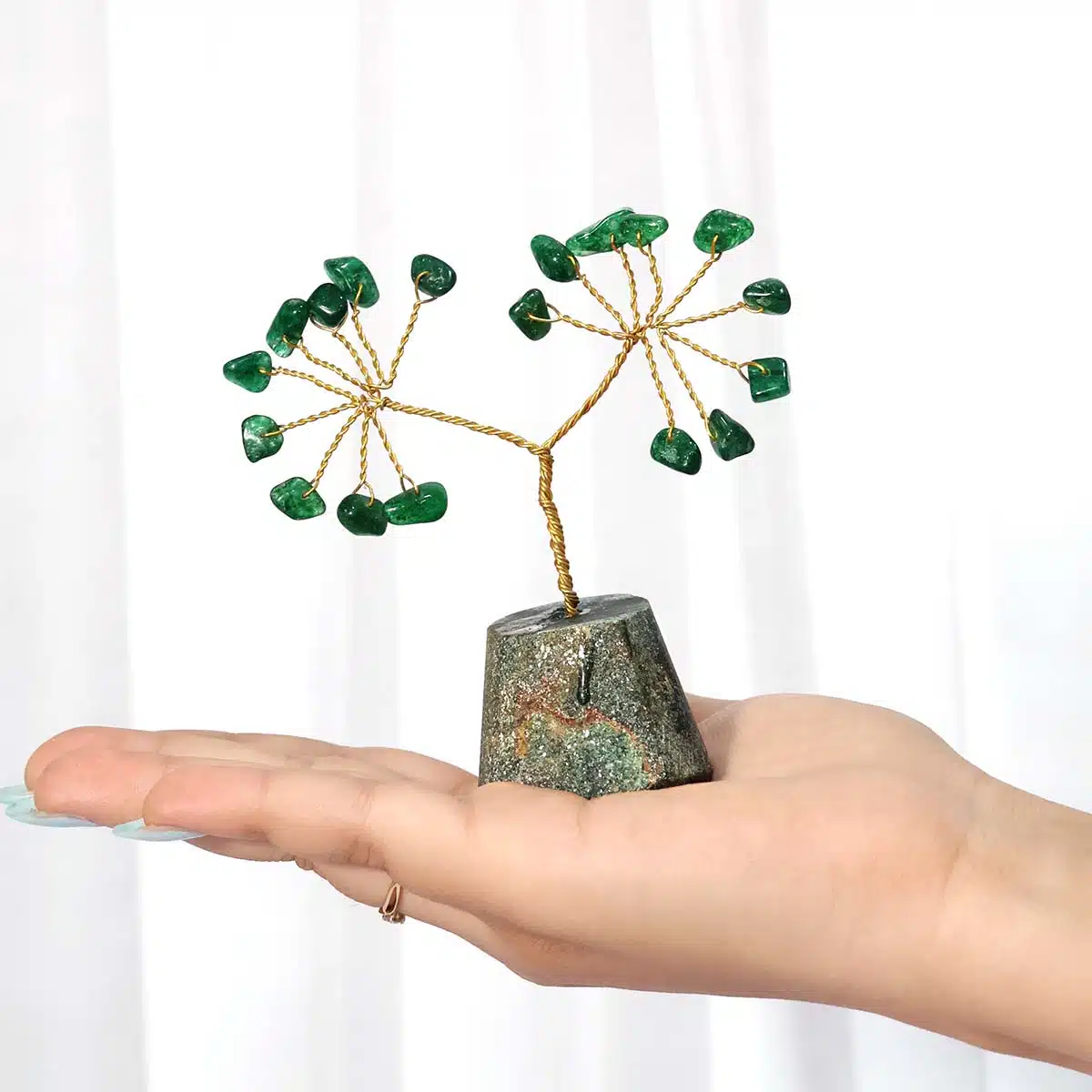 Shubhjanjali-Green Jade Chips Tree In Raw Base (3) Shop Natural Green Jade Crystal Chips Tree In Raw Base