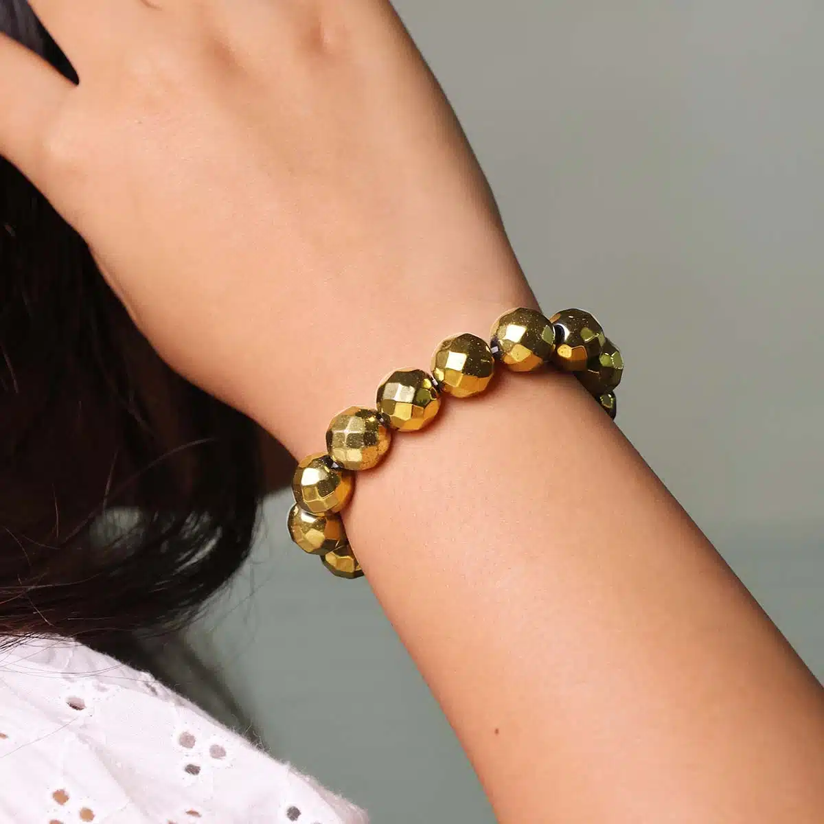 Golden Colour Hematite Round Beads Bracelet (6) Shop Golden Colour Hematite Round Beads Bracelet