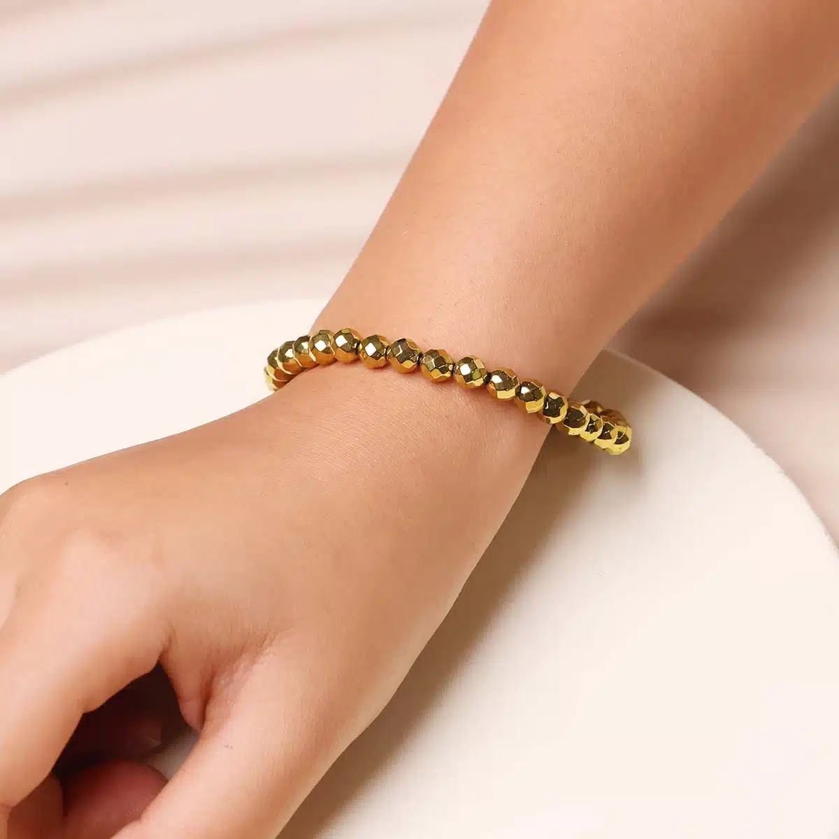 Golden Colour Hematite Round Beads Bracelet (7) Shop Golden Colour Hematite Round Beads Bracelet