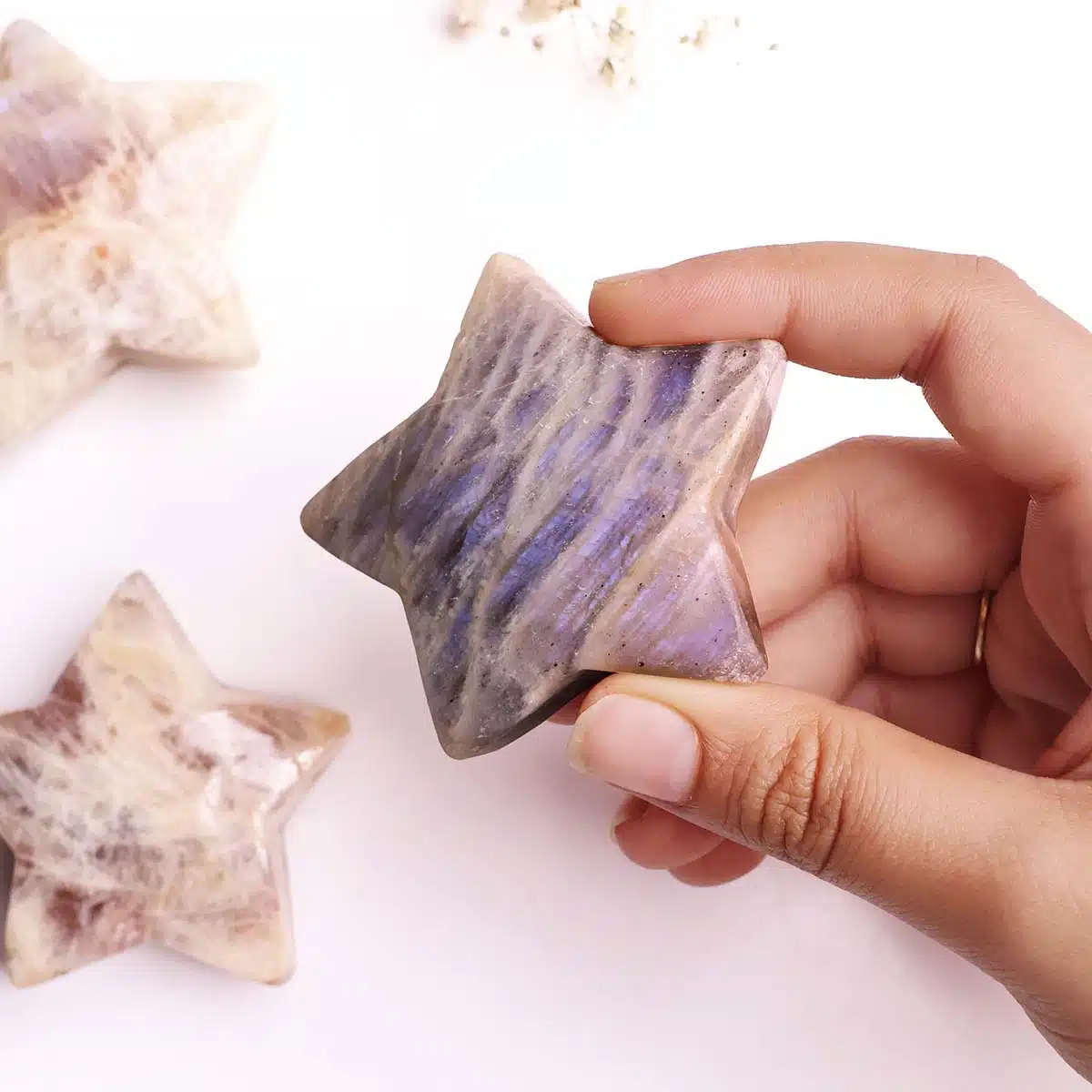 Shubhanjali-Blue Moonstone Carved Star (3) Shop Natural Blue Moonstone Crystal Carved Polished Star, Blue Flash