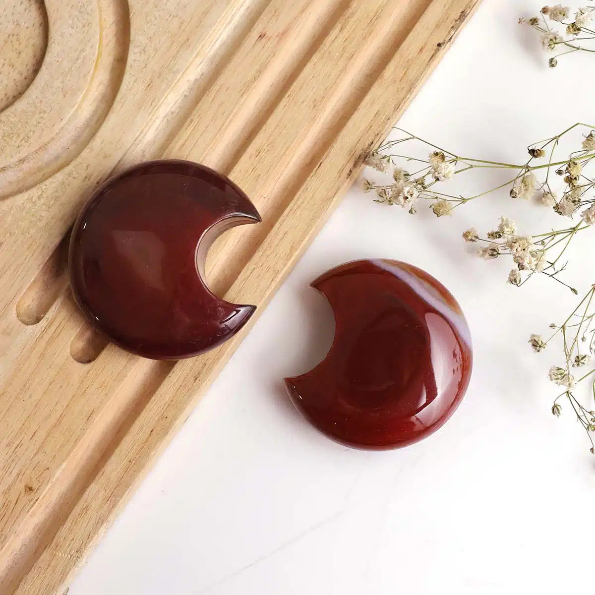 Shubhanjali-Red Carnelian Half Moon Shop Natural Red Carnelian Crystal Half Moon