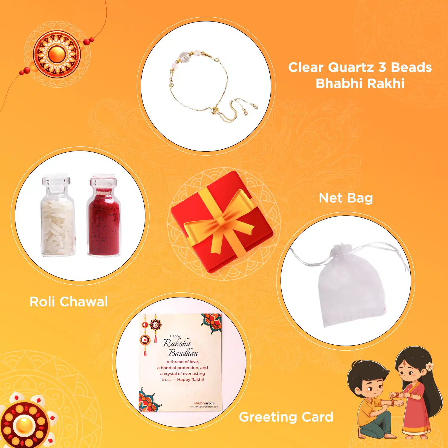 Clear Quartz 3 Beads Bhabhi Rakhi