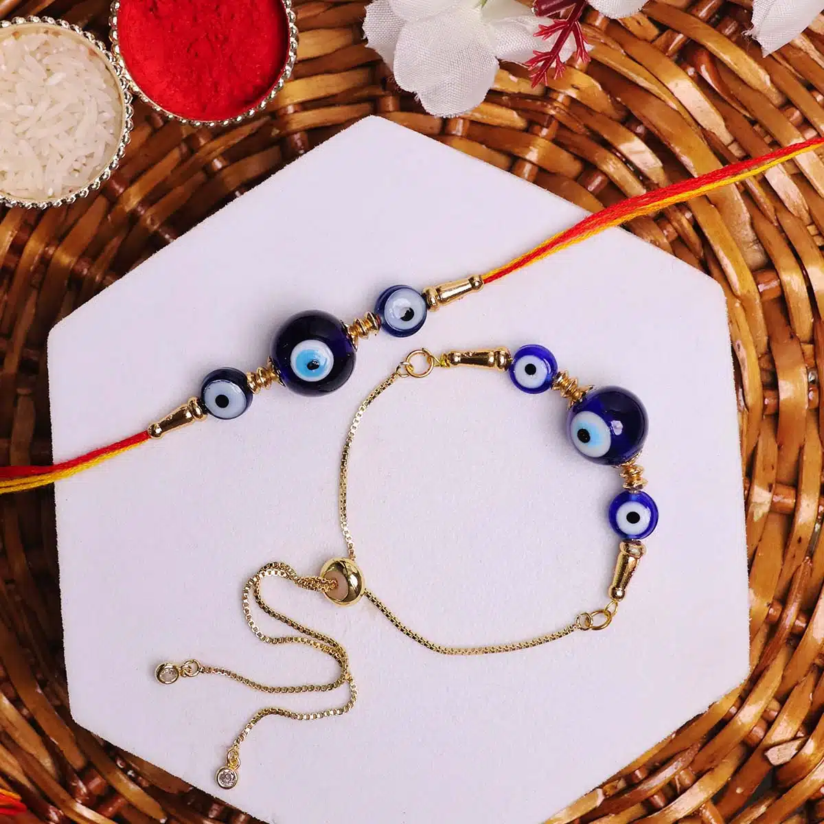 Evil Eye 10 mm beads rakhi combo