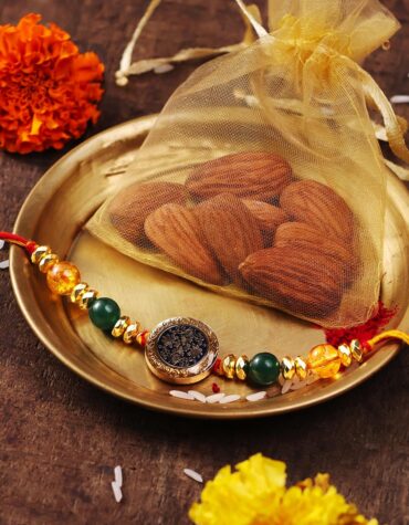 Shop Money Magnet Rakhi In Citrine, Green Jade & Hematite