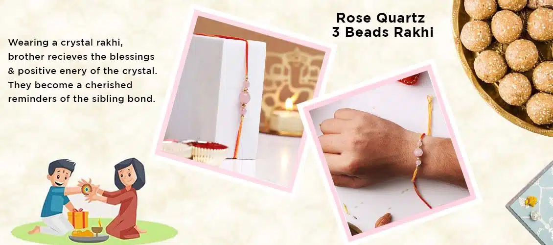 Shop Rose Quartz 3 Beads Rakhi