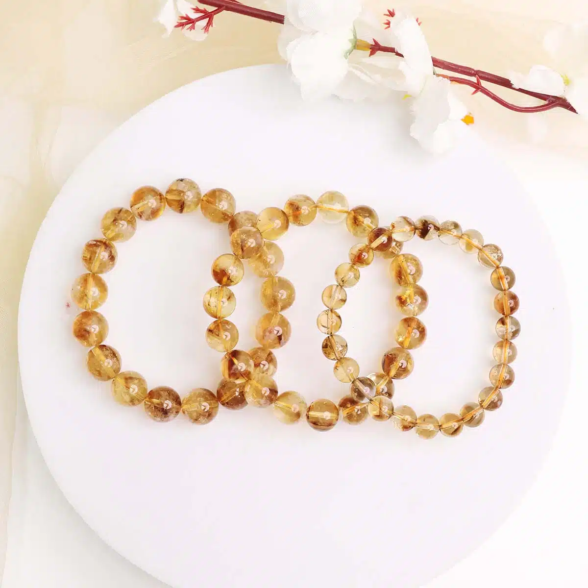 Shubhanjali-Citrine Bracelet In Round Beads ( Dark ) (2) Shop Natural Citrine Crystal Bracelet In Round Beads ( Dark )