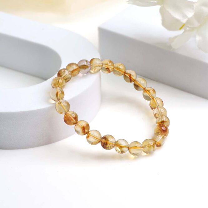 Natural Citrine Stone Bracelet - 6/8/10mm Yellow Crystal Gemstone Stretch Bracelet (7.5 Inches)