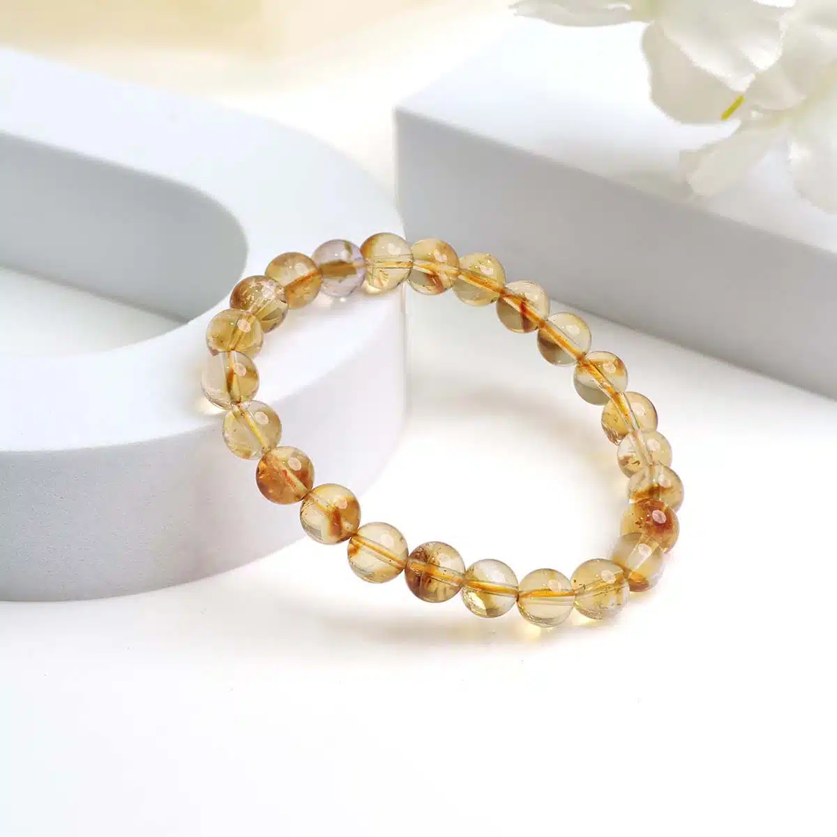 Shubhanjali-Citrine Bracelet In Round Beads ( Dark ) (8) Shop Natural Citrine Crystal Bracelet In Round Beads ( Dark )