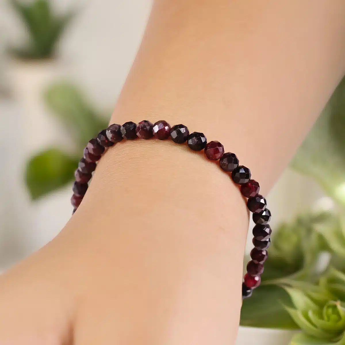 Shubhanjali-Garnet Bracelet In 4mm (2) Shop Garnet Crystal Bracelet In 4mm Beads Faceted