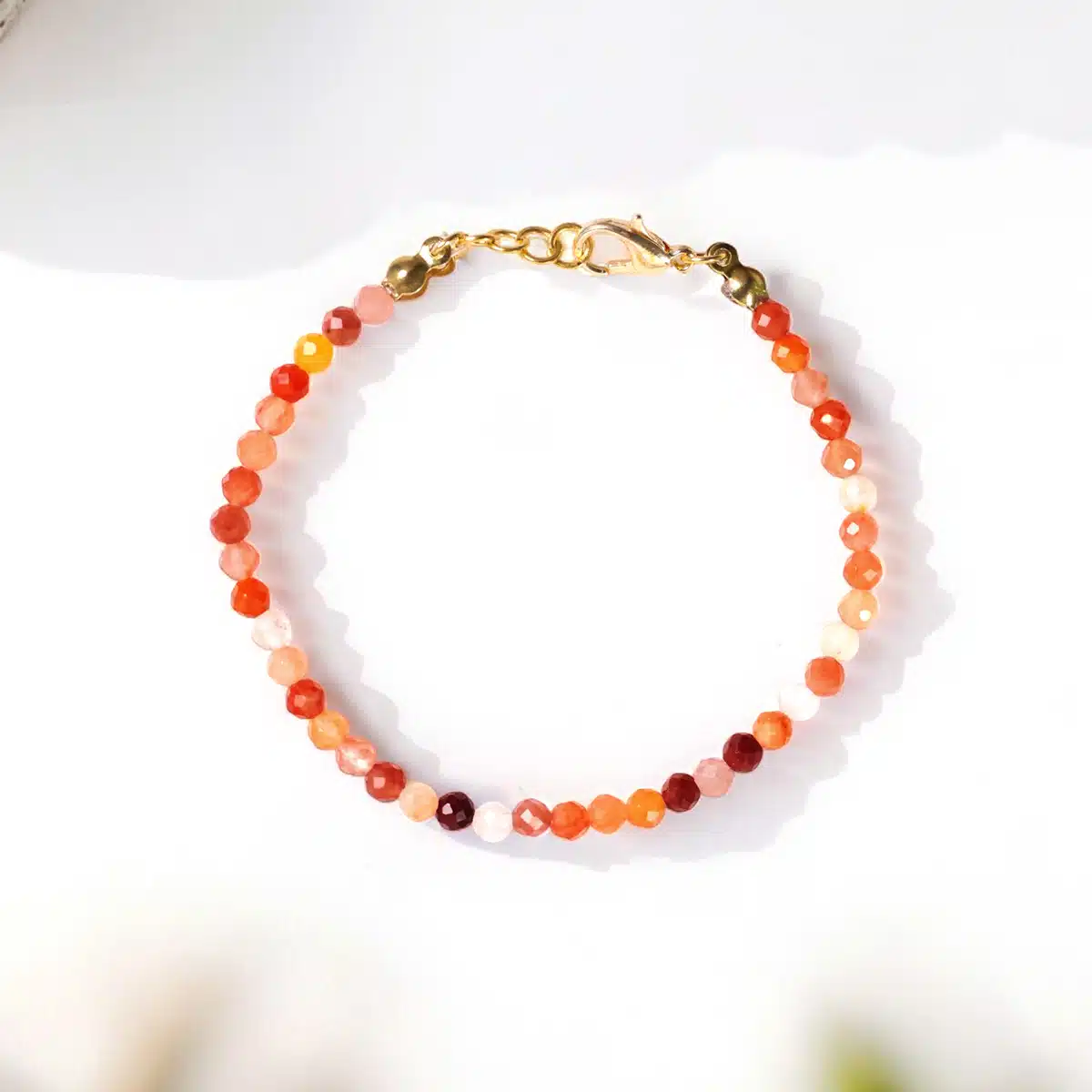 Shubhanjali-Red Carnelian Bracelet In 4mm (2) Shop Red Carnelian Crystal Bracelet In 4mm Faceted Beads