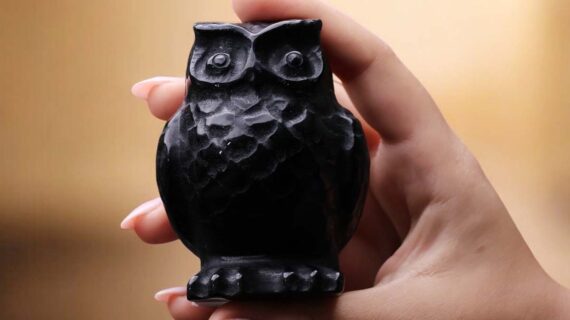 Black Agate Carved Owl 3 Inches