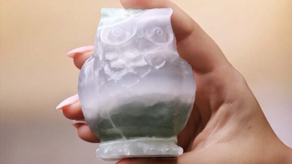 Multi Fluorite Carved Owl 3 Inches