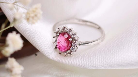 Pink Tourmaline Oval Ring In Silver