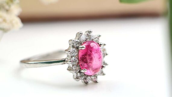 Pink Tourmaline Oval Ring In Silver