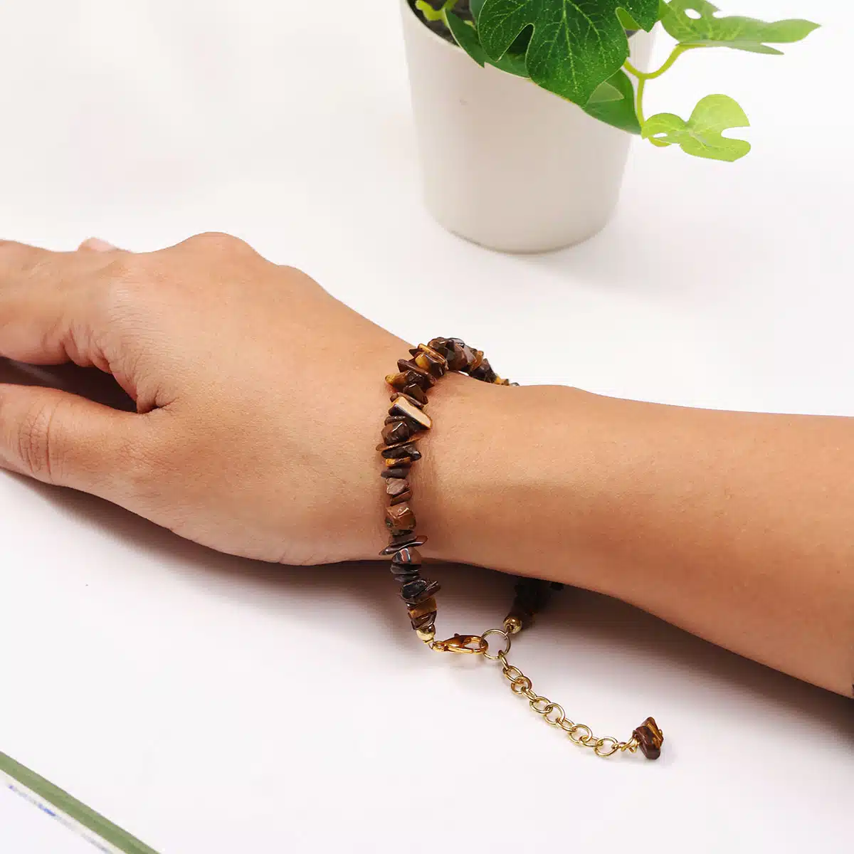 Shubhanjali-Tiger Eye Chips Chain Bracelet (4) Shop Tiger Eye Crystal Chips Chain Bracelet