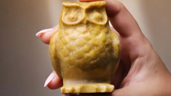 Yellow Jade Carved Owl 3 Inches