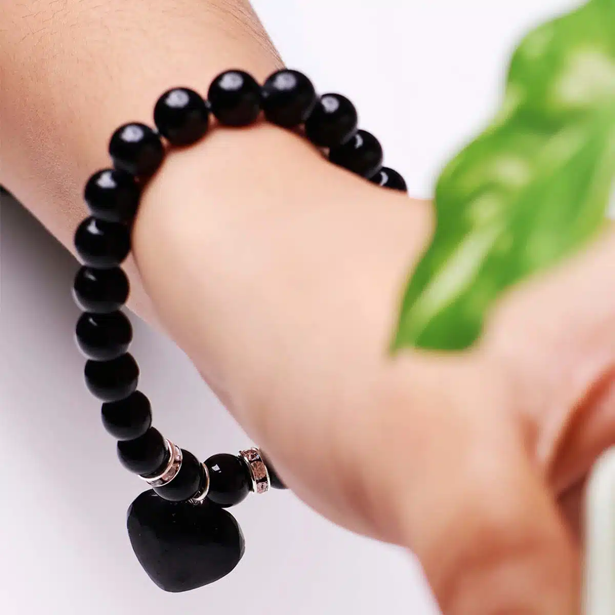 Black Tourmaline Bracelet With Mini Heart Charm-Shubhanjali (3) Shop Black Tourmaline Crystal Bracelet With Mini Heart Charm