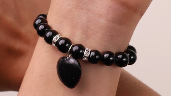 Black Tourmaline Bracelet With Mini Heart Charm
