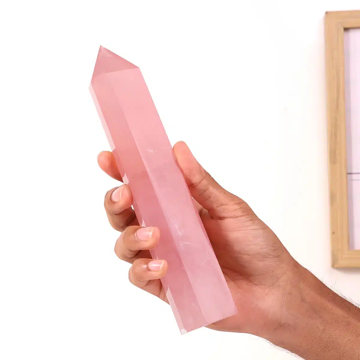 Rose Quartz Pencil Point Big (HQ)-Shubhanjali (1) Shop Natural Rose Quartz Crystal ( HQ )Pencil Point Big