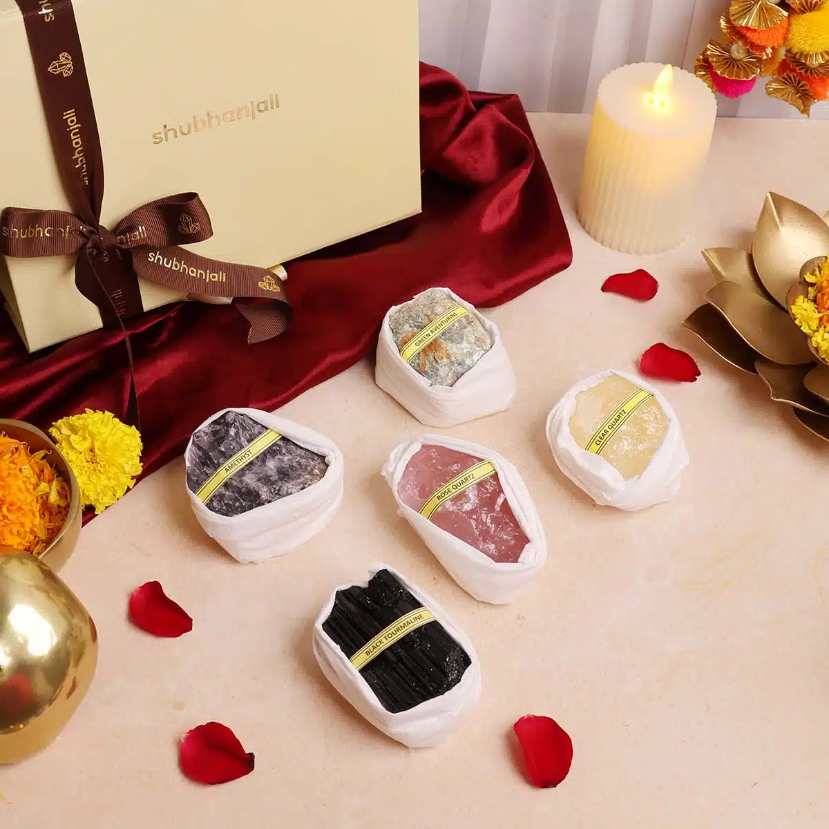 5 Essential Crystal Set-Shubhanjali (2) Shop 5 Essential Crystal Set, Diwali Special Gift Box