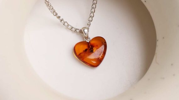 Amber Mini Heart Pendant In Silver