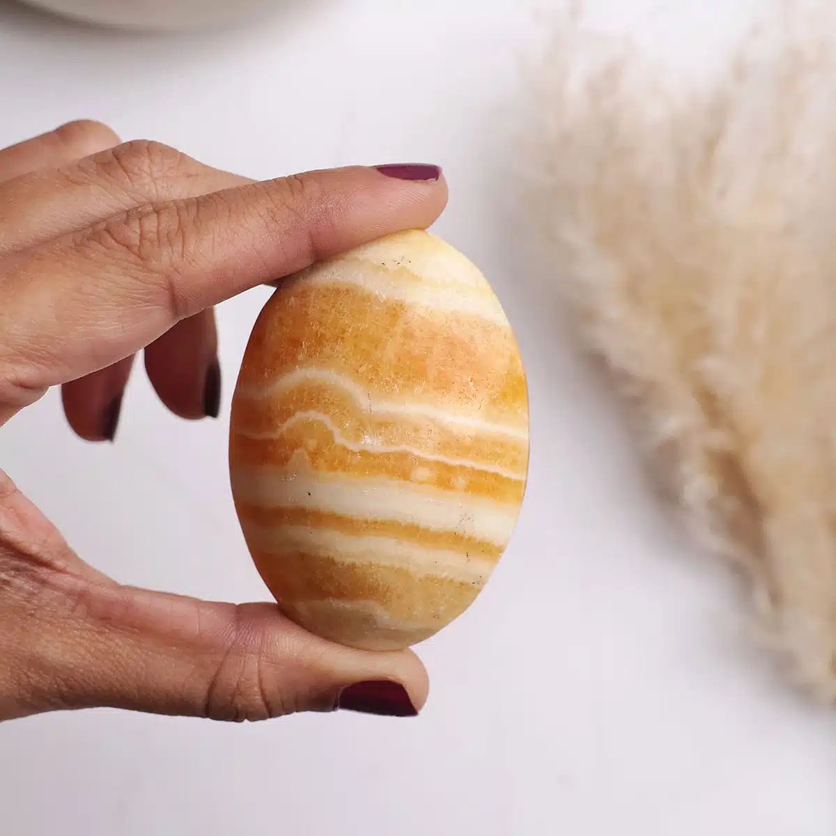 Yellow Calcite Palm Stone-Shubhanjali (4) Shop Crystal Yellow Calcite Palm Stone For Meditation