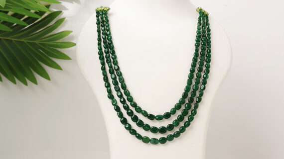Green Jade Three Layer Tumble Necklace