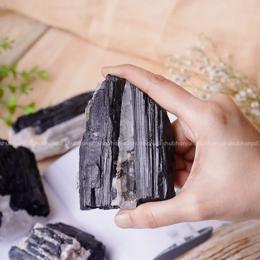 Shubhanjali-Black-Tourmaline-With-Quartz2 Black Tourmaline Quartz With Quartz Raw Stone