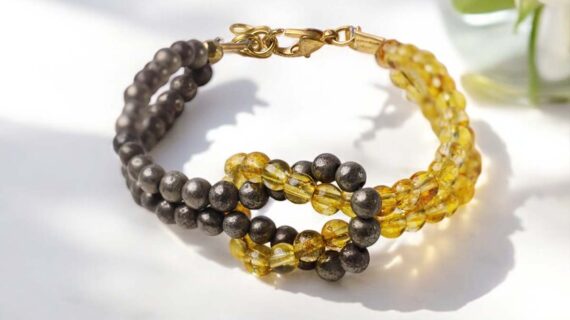 Citrine & Pyrite Knot Bracelet 4mm