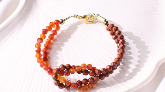 Red Carnelian & Red Jasper Faceted Knot Bracelet 4mm