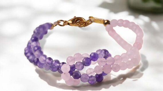 Rose Quartz & Amethyst Faceted Knot Bracelet 4mm